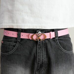 y2k chrome star buckle pink leather belt — 2000s pop style